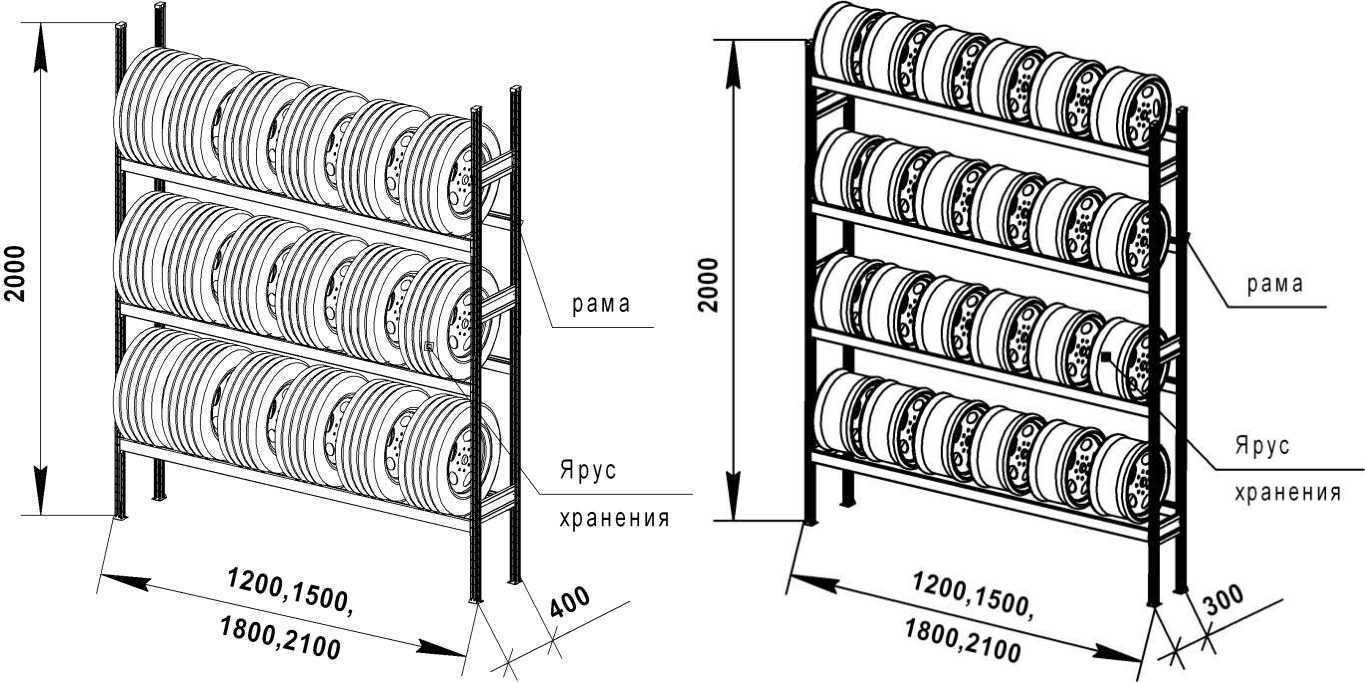 Чертеж стеллажа для хранения шин